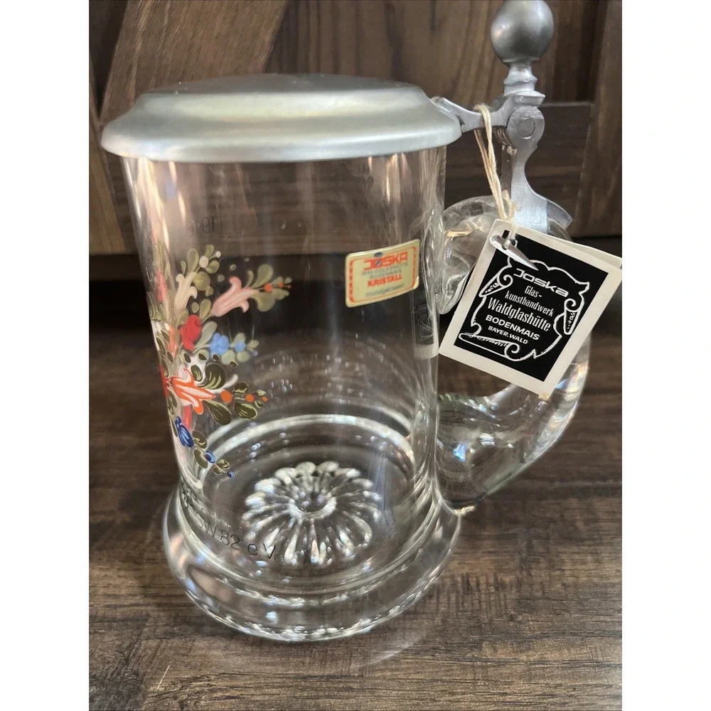 Vintage Joska German Crystal Beer Stein Pewter Lid Mug Villa Flora NWT 1986‎